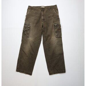 Vintage 90s Woolrich Mens 34x29 Thrashed Wide Leg Denim Cargo Jeans Breen Cotton